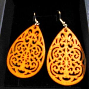 NEW Carved Wood Dark Yellow Earrings with alloy hooks